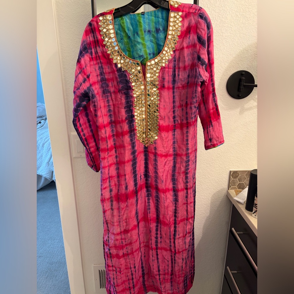Vibrant Pink and Blue Tie-Dye Kurta